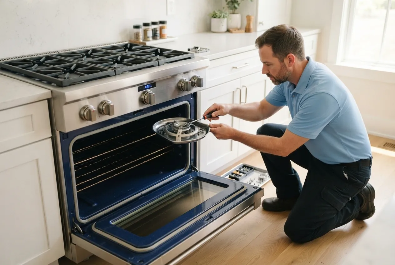Professional style range in a home kitchen during service